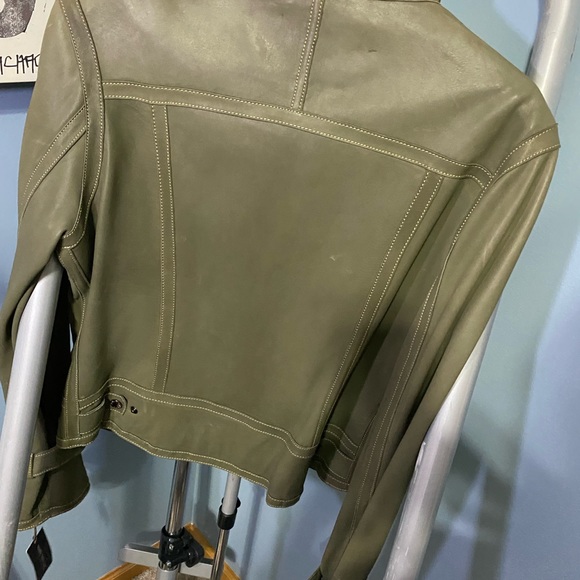 Andrew Marc Leather Moro Jacket Olive - Picture 2 of 16